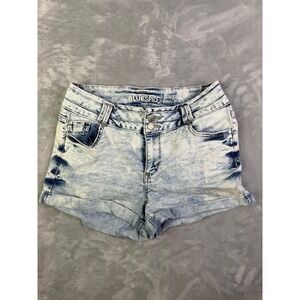 Blue Spice Women's Blue Acid Wash Denim Cuffed Jean Shorts High Waisted Size 9